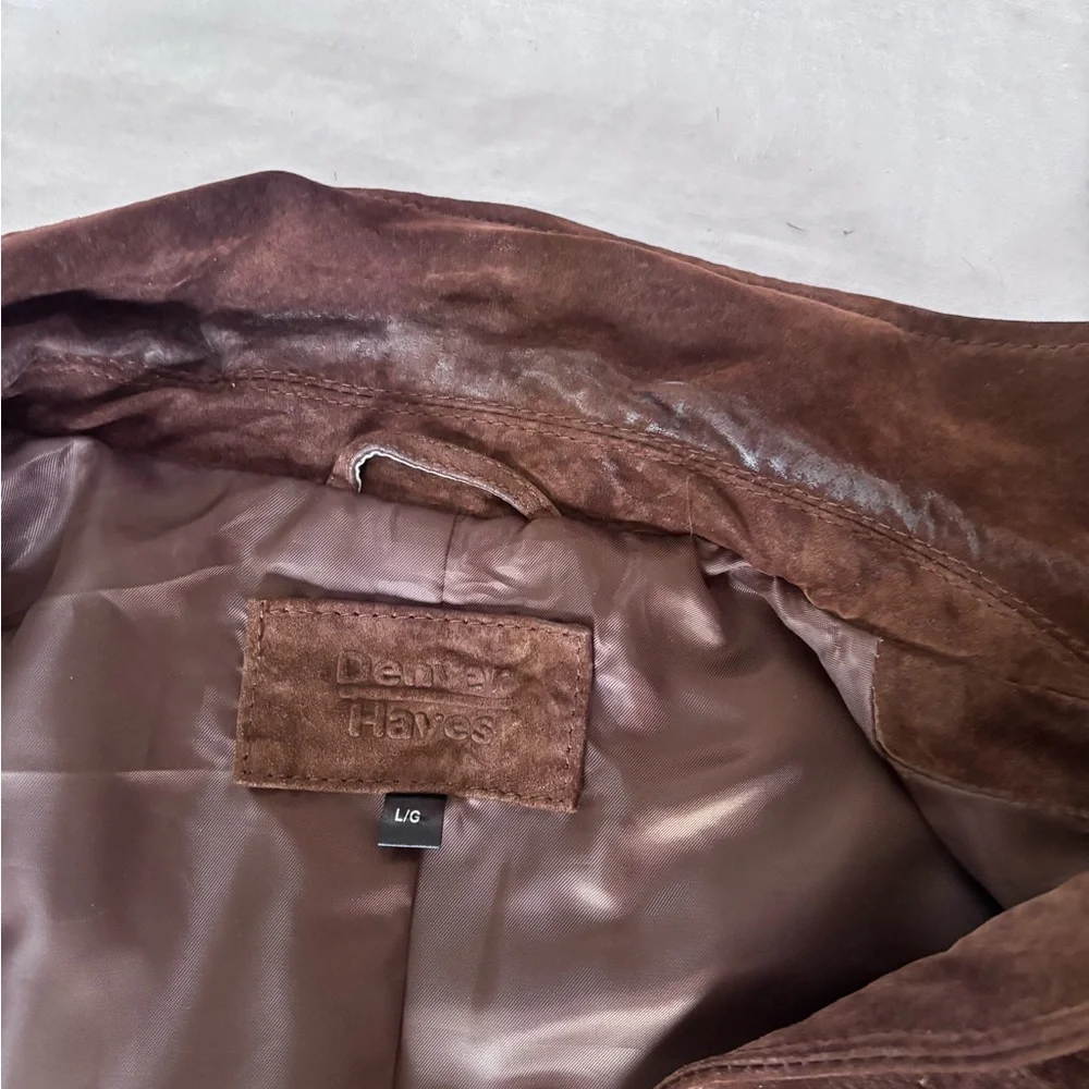 Women’s Vintage Denver Hayes Brown Suede Belted Buttoned Safari Jacket Large - Picture 9 of 12